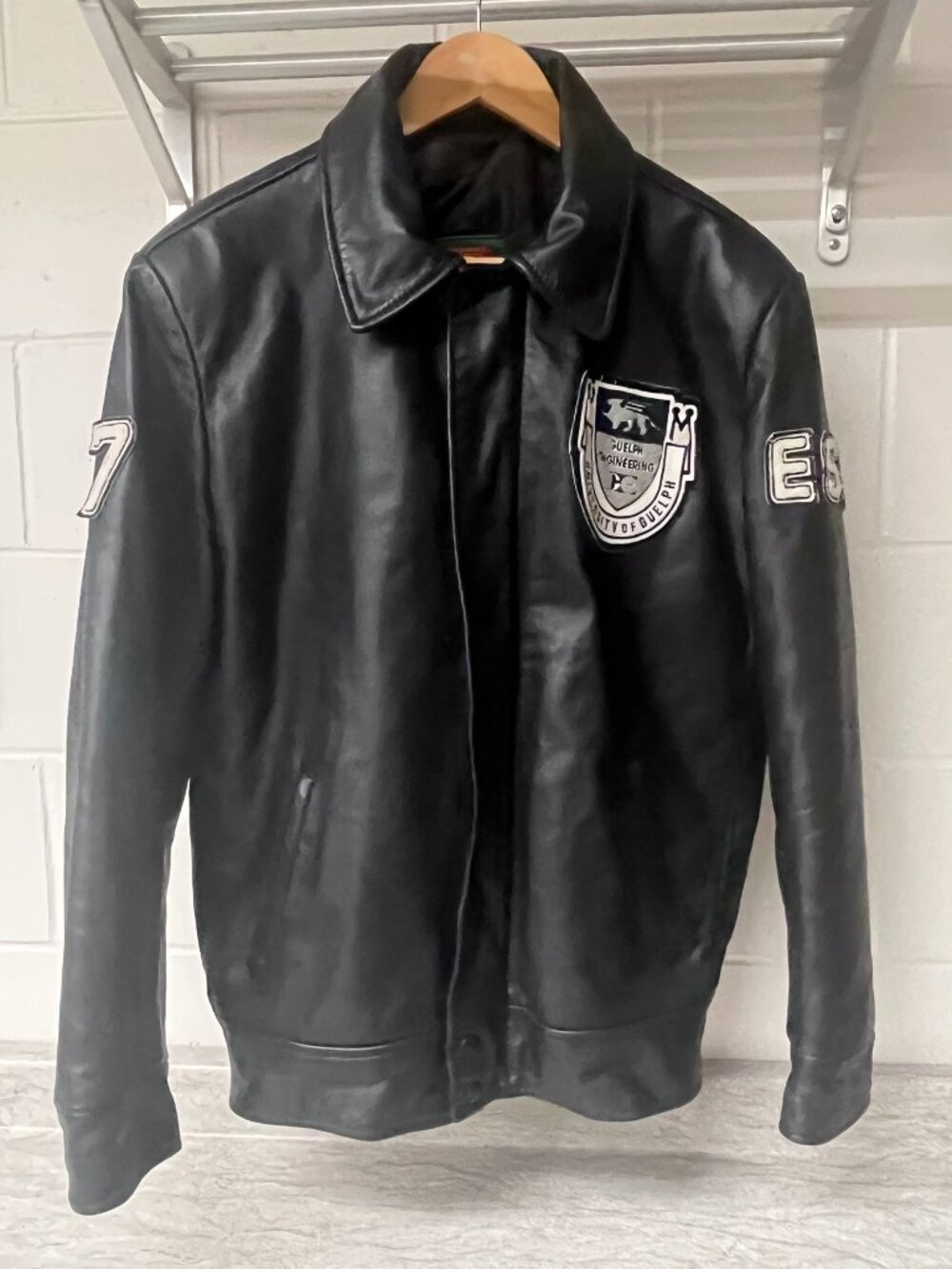 University of Guelph Engineering Leather Jacket Black Varsity 2017 Class Size 42